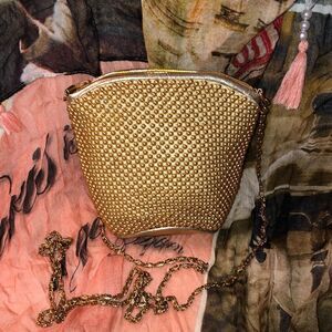Free Gold Tone Mini Beaded Bag Purse with a Chain Strap